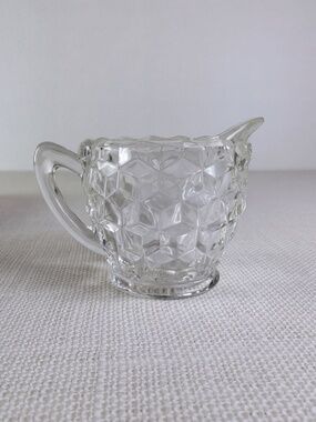 Jeannette Glass Cubist Creamer, Depression Glass Clear Cube Pattern Pitcher